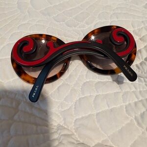 Prada Minimal Baroque Women's Tortoise and Red Swirl Sunglasses